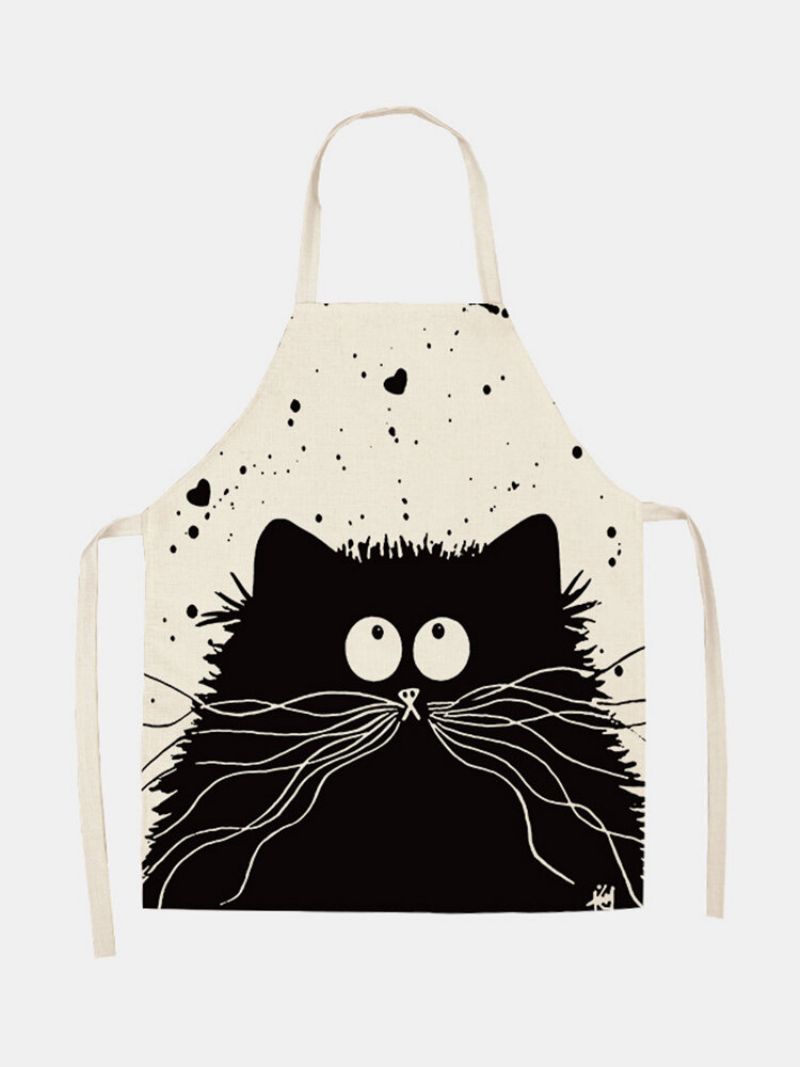 Čišćenje Uzorka Crne Mačke Šarene Pregače Kuhinjska Pregača Kuharska Odjeća Pamučno Laneno Rublje Za Odrasle