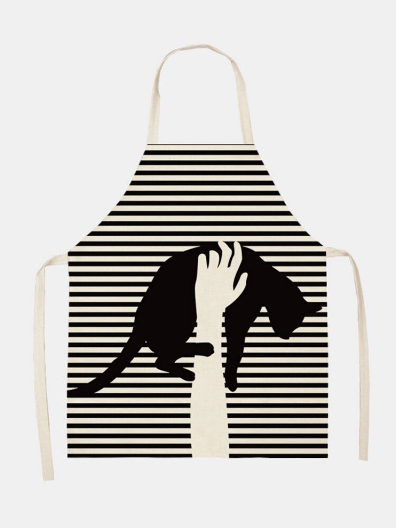 Crni Mačak Prugasti Uzorak Čišćenje Šarene Pregače Domaće Kuhanje Kuhinjska Pregača Odjeća Za Kuhare Pamučno Rublje Za Odrasle