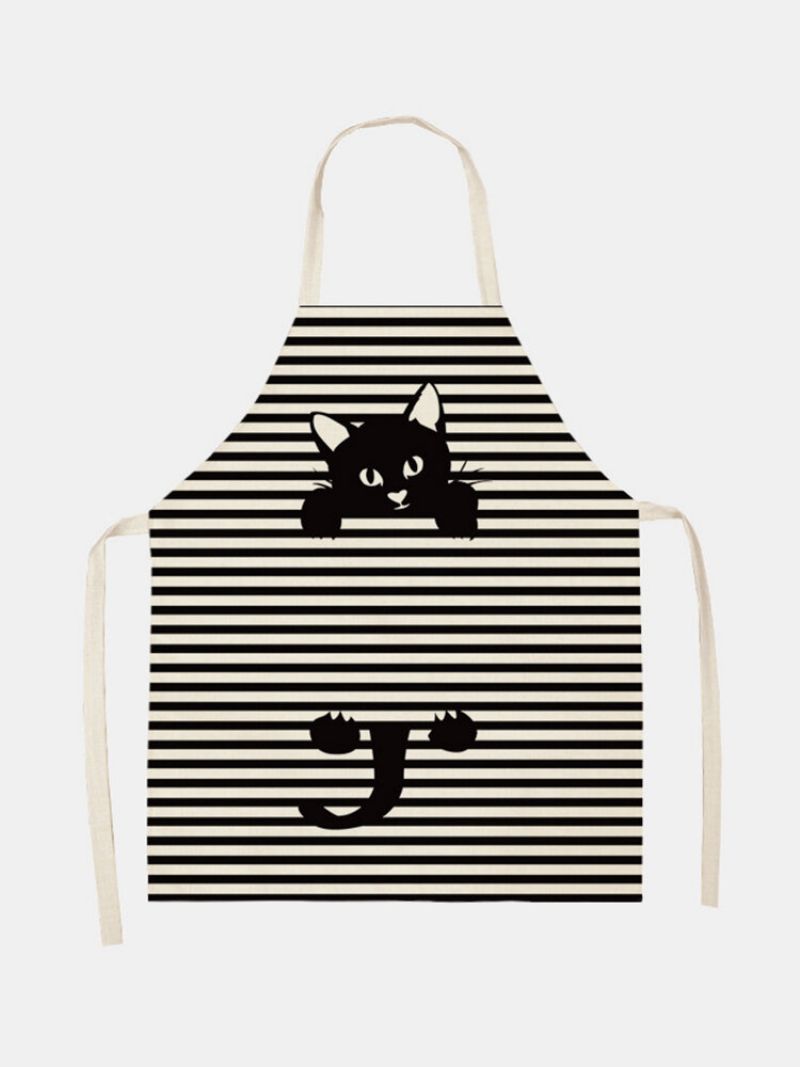 Crni Mačak Prugasti Uzorak Čišćenje Šarene Pregače Domaće Kuhanje Kuhinjska Pregača Odjeća Za Kuhare Pamučno Rublje Za Odrasle