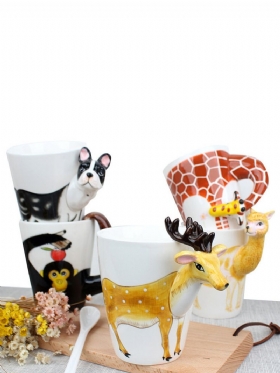 Izdržljiva Šalica Za Kavu Keramička S 3d Dizajnom Crtanih Životinja