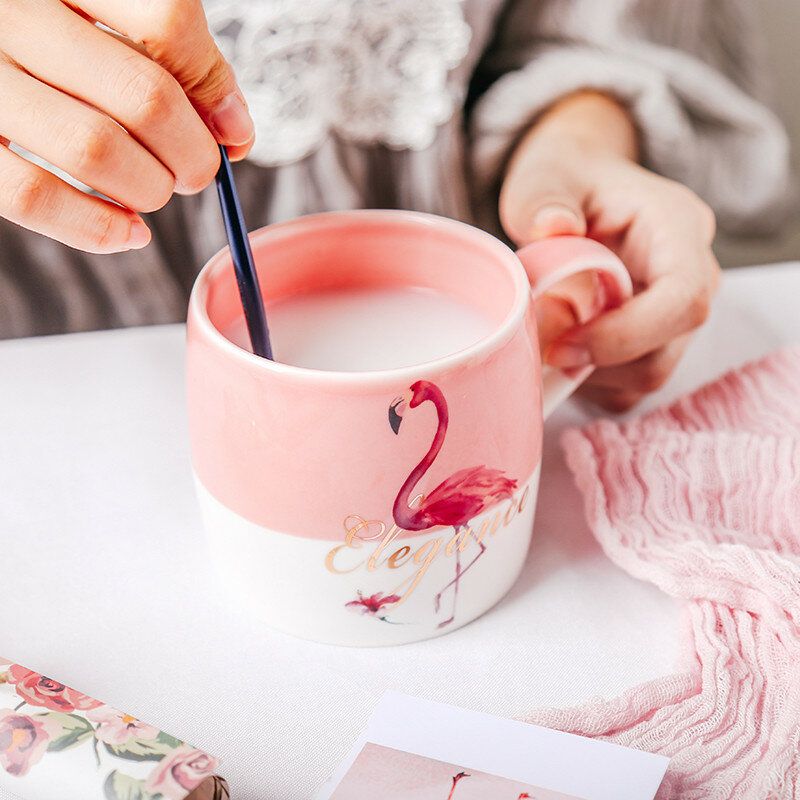 Keramička Kreativna Čaša S Flamingo Uzorkom U Nordijskom Stilu U Boji Za Vodu I Mlijeko