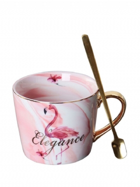 Keramička Šalica Za Kavu S Uzorkom Romantične Ptice Flamingosa