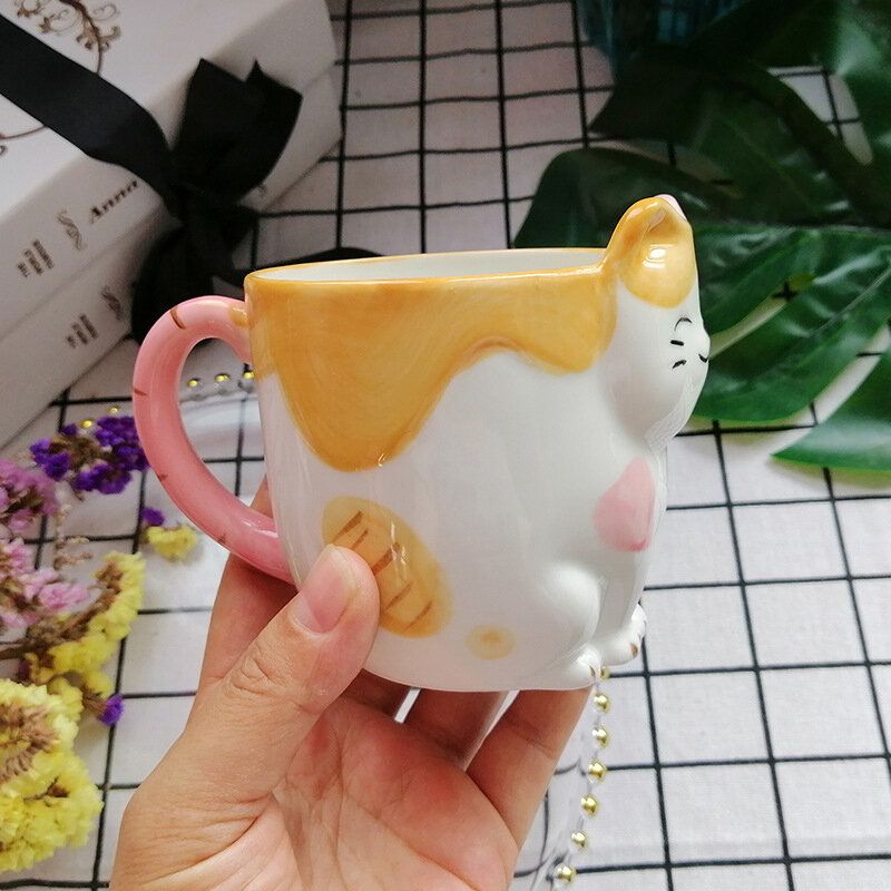 Mačja Keramička Šalica S Poklopcem Ins Style Za Kavu Mlijeko I Vodu Poklon Za Djecu