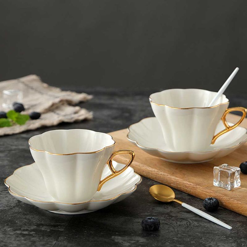 Šalica Za Kavu U Europskom Stilu Sa Zlatnim Rubom Kitajska Za I Tanjurić Set Visoke Kvalitete Jednostavan Poslijepodnevni Cvjetni Set Za Čaj
