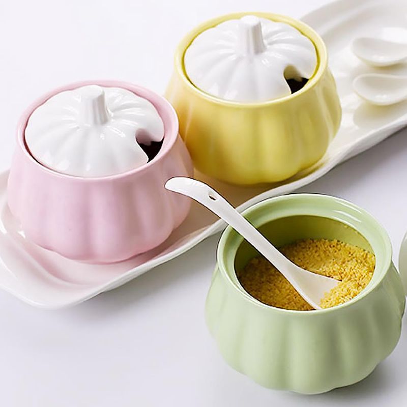 Set Začina Kutija Za Začine S Poklopcem Za Žlicu I Bazom Posuda Za U Boji Macaron Set Za