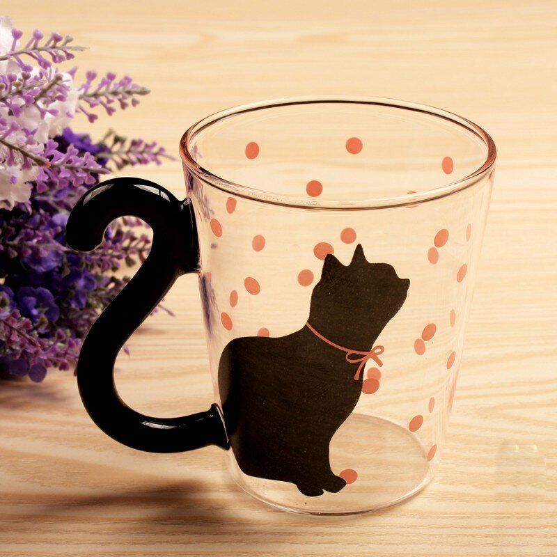 Slatka Crtana Mačka Staklena Šalica Za Čaj Mlijeko Za Kavu Glazba Točkice Kućni Ured