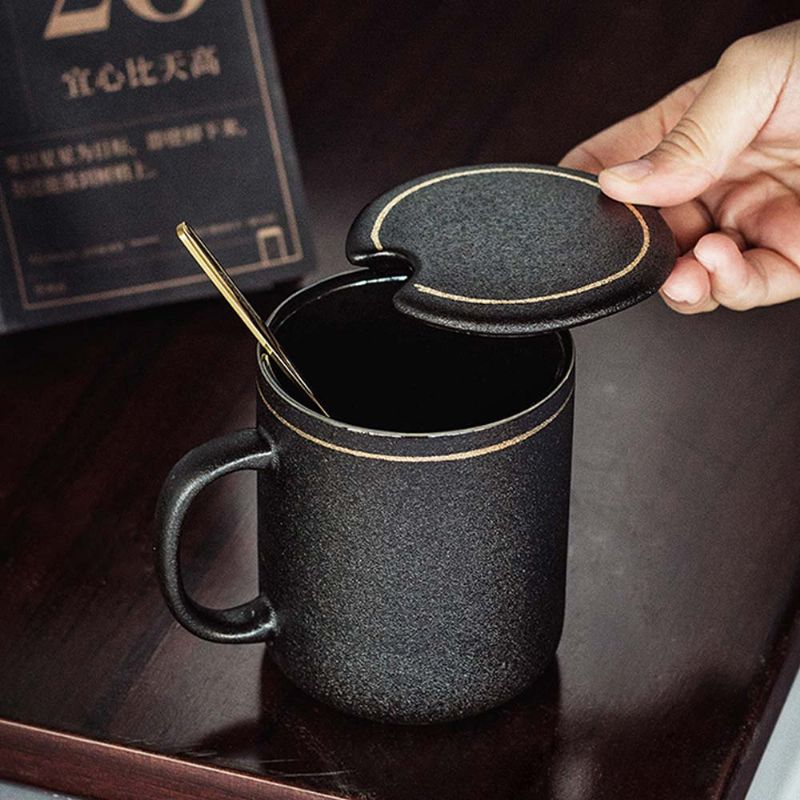 Uredska Keramička Japanska Šalica Visokokvalitetna Za Kavu Sa Žličicom S Poklopcem Muška Jednostavna Poklon