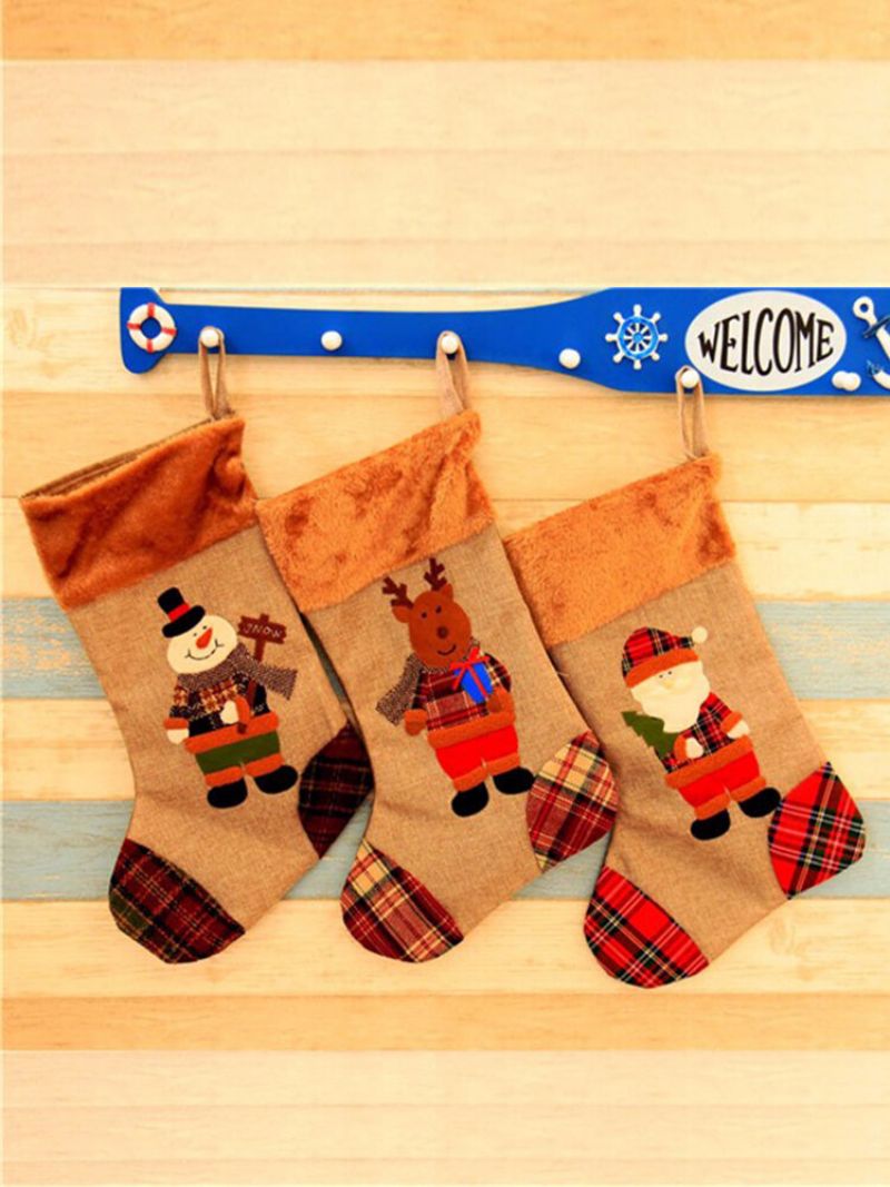 Božićna Čarapa Od Platnenog Juha. Vreća Za Božićni Dar