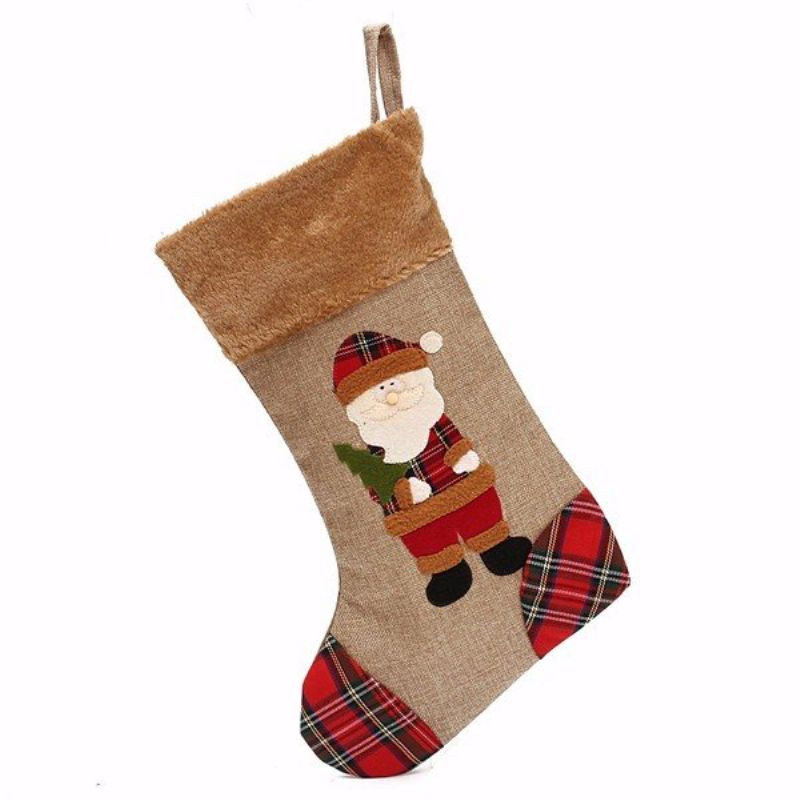 Božićna Čarapa Od Platnenog Juha. Vreća Za Božićni Dar
