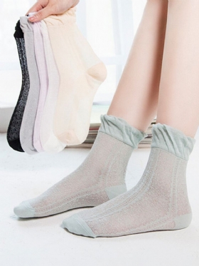 Ženske Pamučne Ultra-tanke Čiste Boje Ice Silk Mrežaste Prozračne Čipkaste Čarape Za Gležnjeve