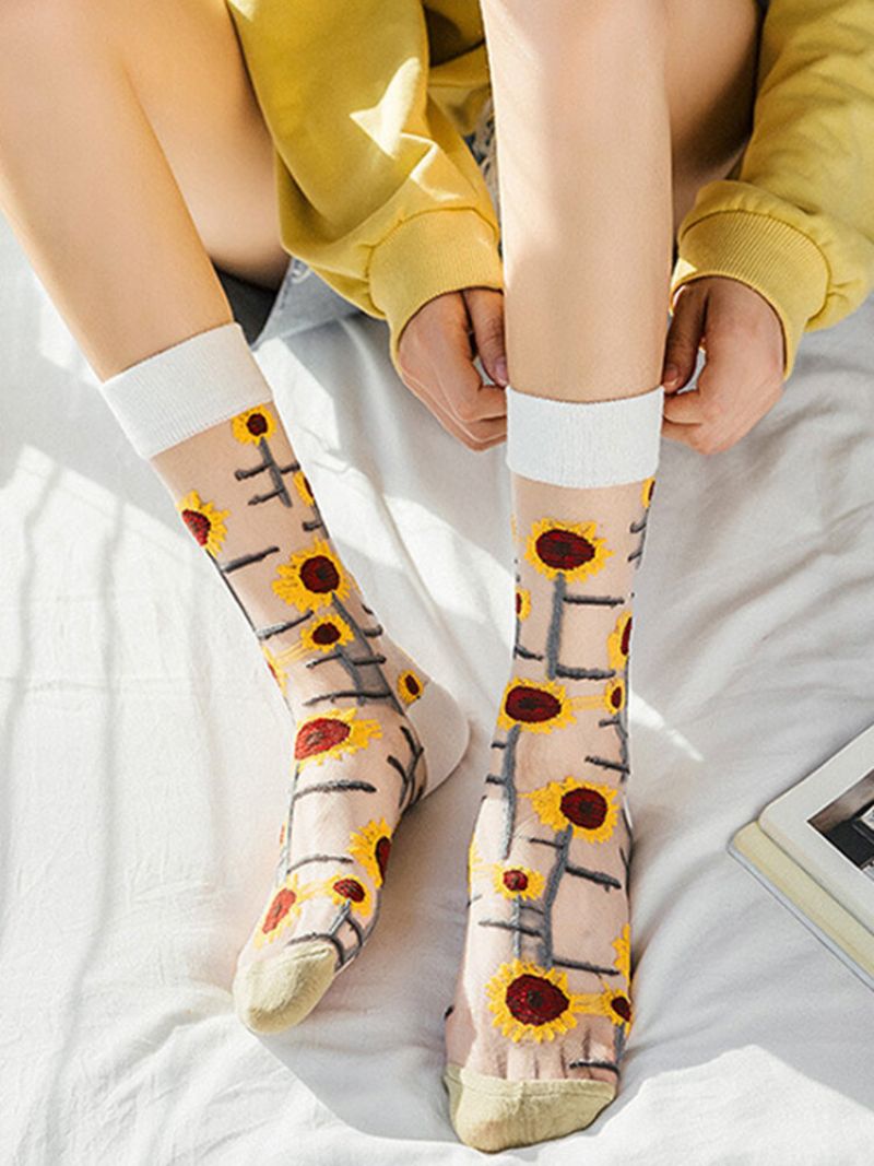 Ženske Suncokrete Vines Modni Novitet Harajuku Crystal Silk Tide Tube Čarape
