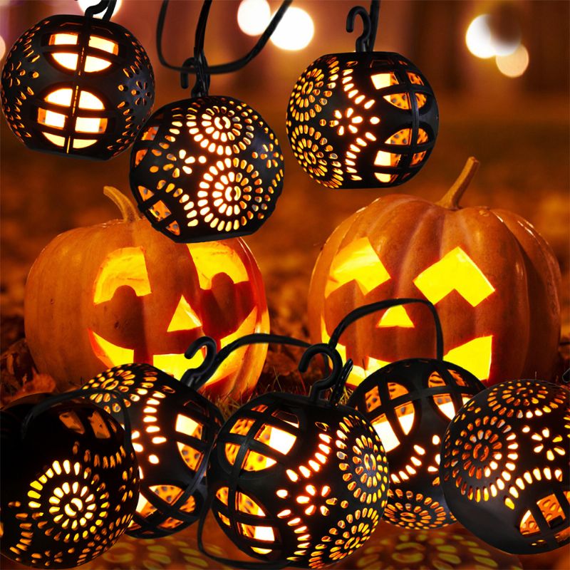 8pcs 3 Metra Led Lampa S Plamenom Od Bundeve Fancy Halloween Lights Delikatna Šuplja Svjetiljka S Sling Infracrvena Kontrola Svjetlo Od Božićni Ukras Vodootporan