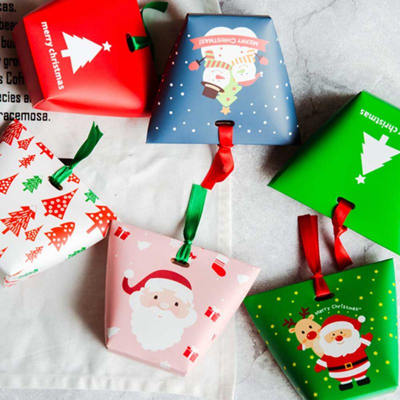 Božićna Kutija Od 10 Komada Za Kolačiće Kekse Šećere Prekrivene Izvrsnim Papirnatim Vrećicama Za Grickalice Paket Za Pečenje Papirnata Za Slatkiše S Vrpcom U Roli