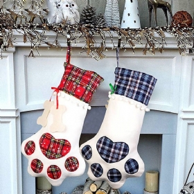 Božićni Ukrasi Božićne Čarape Poklon Vrećica Pseća Šapa Karirane Od Kosti