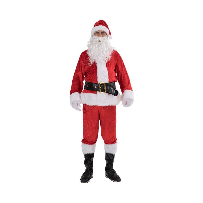 Komplet Božićnih Kostima Kape Gornje Hlače Pojas S Kopčama Crne Čizme Rukavice Brkovi 7-dijelni Djeda Mraza Za Božićnu Zabavu Cosplay Zabava