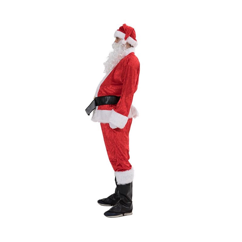 Komplet Božićnih Kostima Kape Gornje Hlače Pojas S Kopčama Crne Čizme Rukavice Brkovi 7-dijelni Djeda Mraza Za Božićnu Zabavu Cosplay Zabava