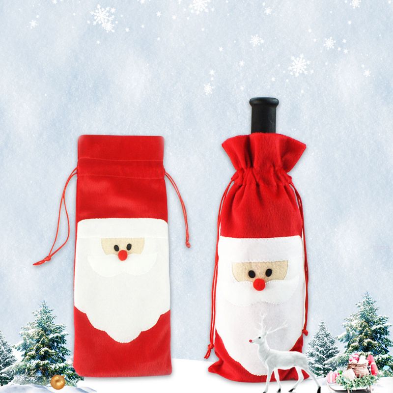 Poklopac Boce Vina Božićni Vez Djeda Mraza Cijeli Paket Crno Vino Dekoracija Nategnuti Niz Ukras