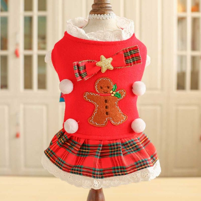 Uzorak Medenjaka Crvena Haljina Za Kućne Ljubimce Božićni Ukrasi Za Štene Odjeća Za Psa Teddy Bichon