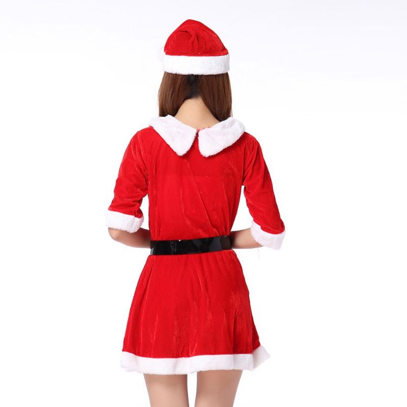 Ženski Božićni Kostim Lijepa Luksuzna Pleuche Haljina Za Djevojke S Božićnom Kapom I Pojasom Za Božićnu Zabavu Cosplay Zabava Obiteljsko Okupljanje
