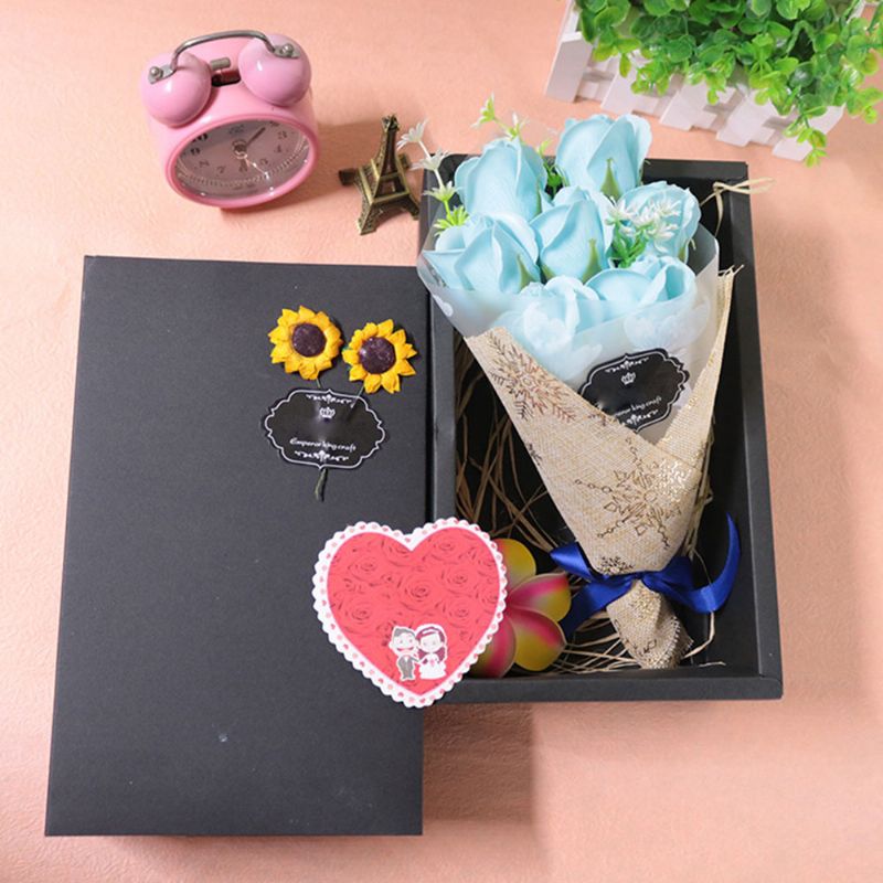 7 Romantičnih Ljubavnih Ruža Cvijeća Od Sapuna S Crnom Kartonskom Kutijom Za Djevojku Poklon Za Valentinovo