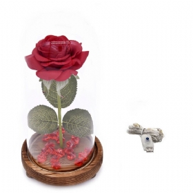 Lampa Crvene Ruže S Led Vilinskim Svjetlima Otpalim Laticama I Postoljem Od Abs-a U Staklenoj Kupoli Valentinovo Najbolji Dar Za Nju