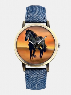 Ležerni Univerzalni Traper Remen Za Muškarce Sat Black Horse Desert Dial Ženski Kvarcni Sat