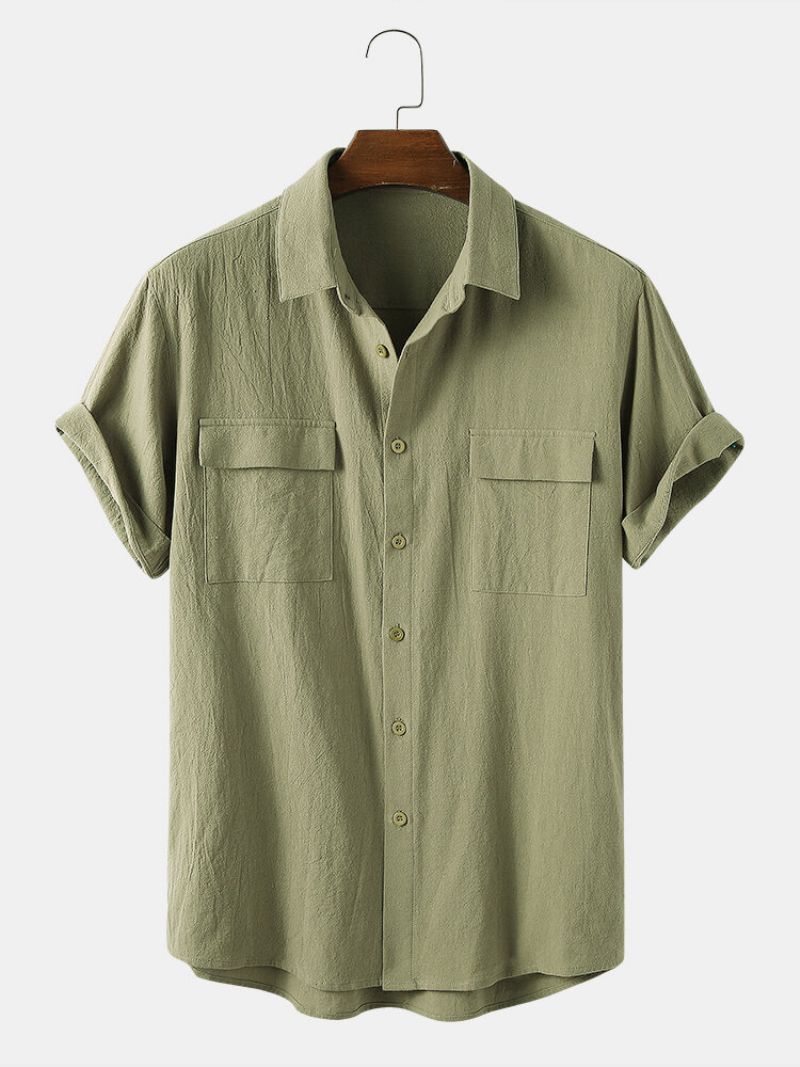 Muška Jednobojna Ležerna Košulja S Dvostrukim Džepovima Od 100% Pamuka