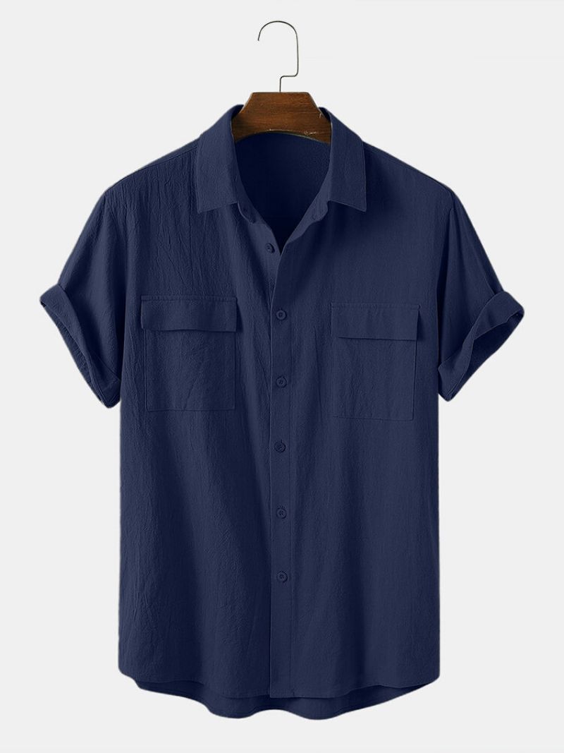 Muška Jednobojna Ležerna Košulja S Dvostrukim Džepovima Od 100% Pamuka