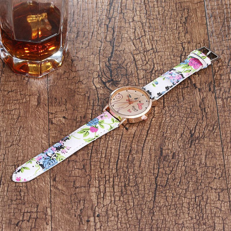 Trendy Mačji Cvijet Od Pu Kožne Narukvice Retro Kvarcni Ženski Satovi S Remenom Za Nju