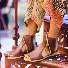 Ženske Izdubljene Udobne Ležerne Ravne Sandale S Patentnim Zatvaračem Retro Veličine