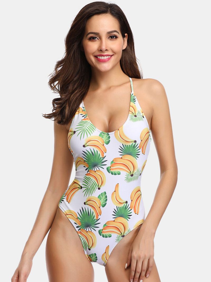 Ženski Kupaći Kostim S Printom Banane Jednodijelni Tropski Seksi Naramenice S Ukrštenim Leđima
