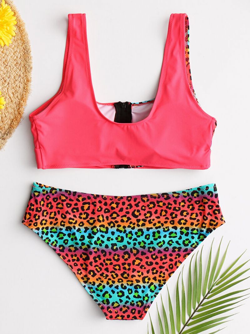 Ženski Prsluk Bikini Leopard Patchwork Prednja Kopča Patentni Zatvarač Seksi Kupaći Kostim