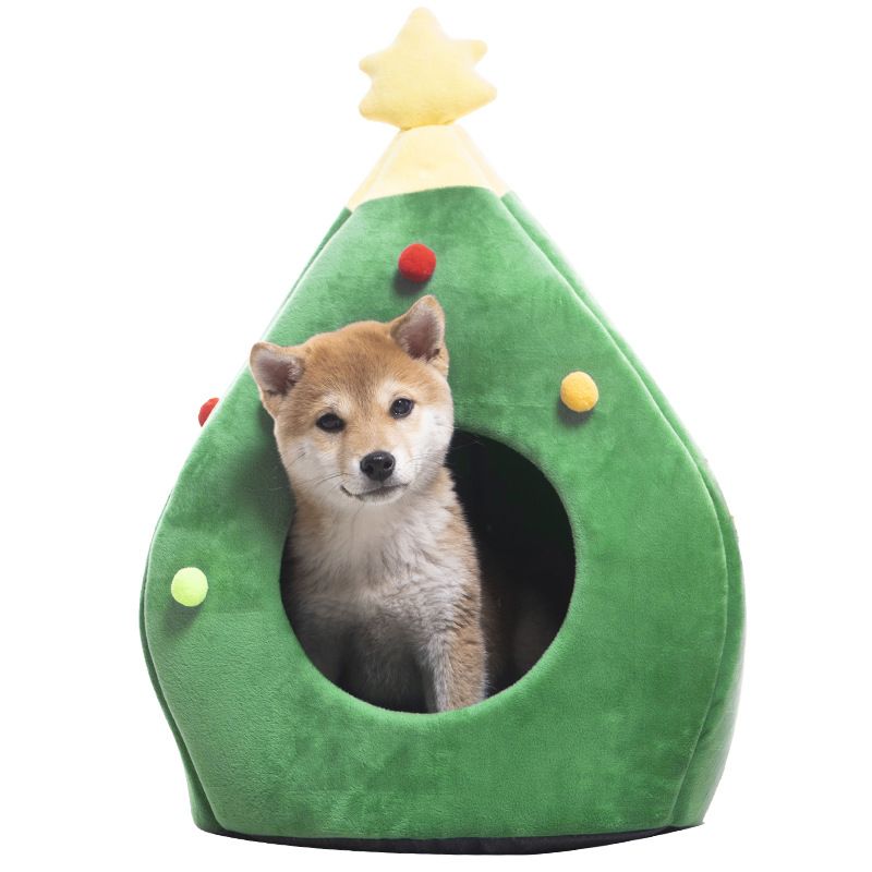 Christmas Tree Cat Litter Kennel Winter Warm Pet Cute Cat House For Pets