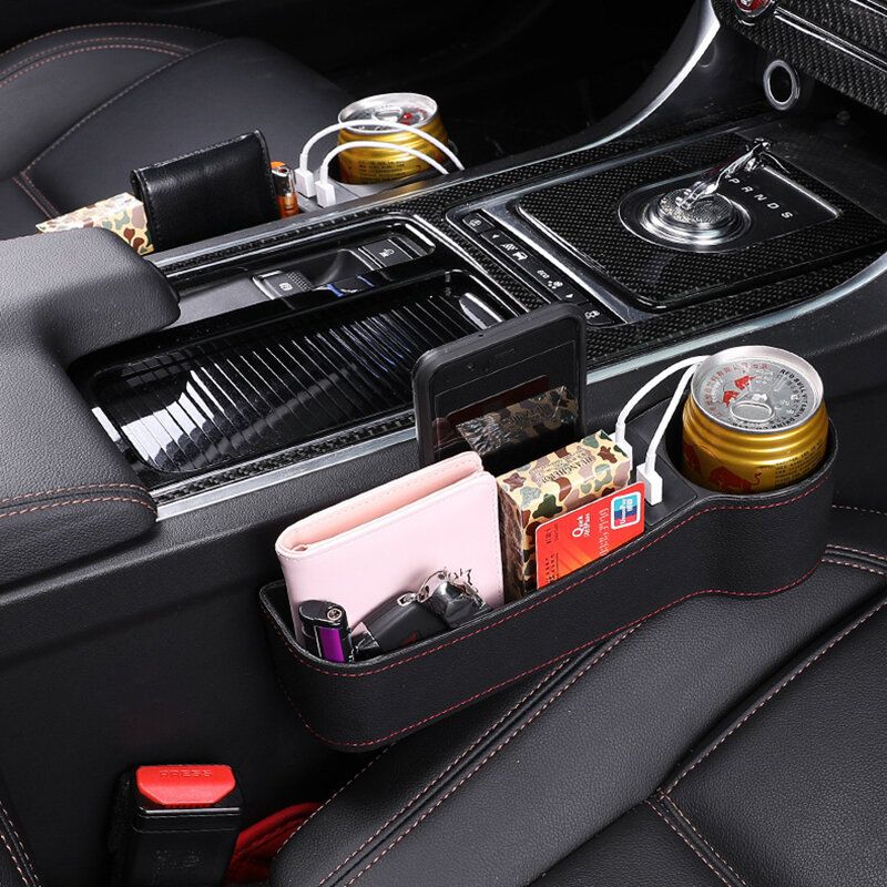 Auto Seat Gap Kutija Za Pohranu Usb Punjenje Za Višenamjenski Kožni Držač Za Čašu Vode Za Automobil