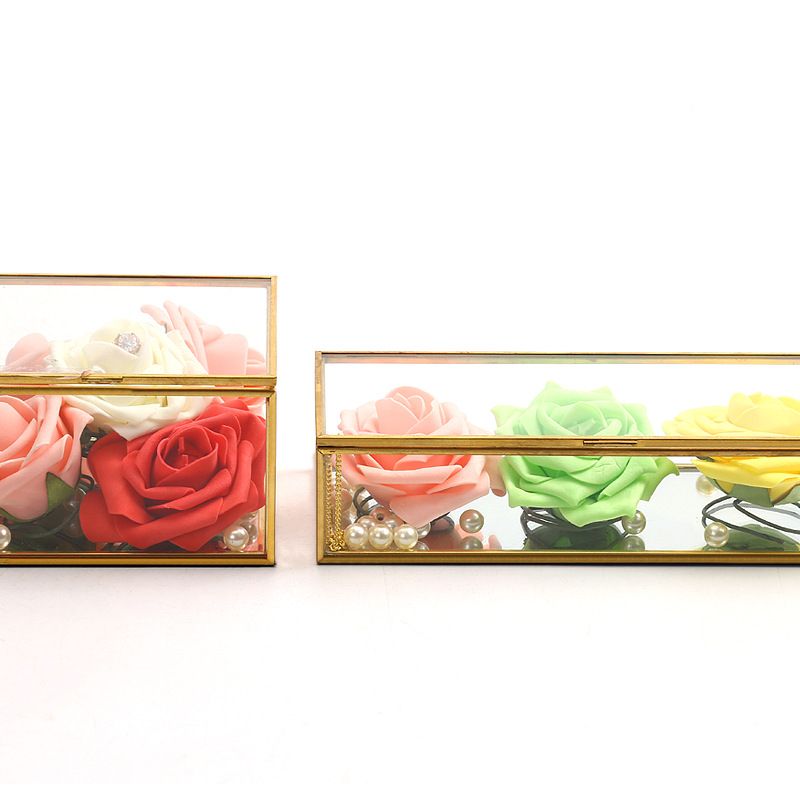 Staklena Kutija Za Pohranjivanje Četvrtastog Ruba Za Nakit Izložbeni Rekviziti Vječni Cvijet Poklon Za Valentinovo