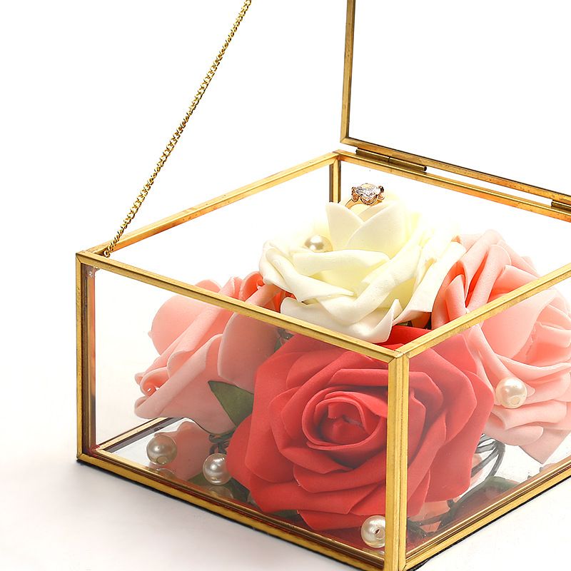 Staklena Kutija Za Pohranjivanje Četvrtastog Ruba Za Nakit Izložbeni Rekviziti Vječni Cvijet Poklon Za Valentinovo