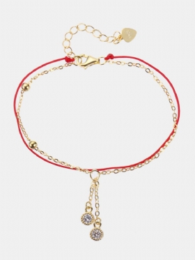 925 Sterling Silver Red Rope Lucky Charm Narukvice S Cirkonskim Padajućim Resama S Lančićima Za Žene