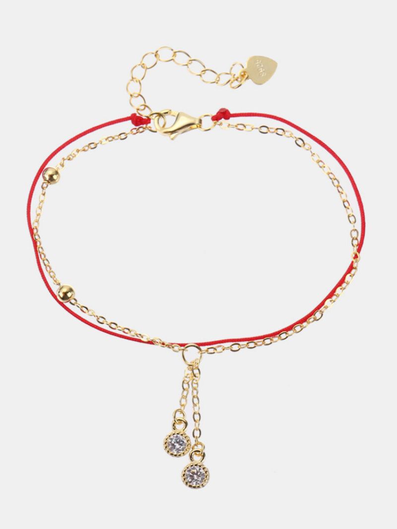 925 Sterling Silver Red Rope Lucky Charm Narukvice S Cirkonskim Padajućim Resama S Lančićima Za Žene