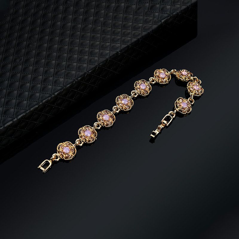 Luksuzna Pozlaćena Narukvica S Ružičastim Kristalima Elegantna S Privjeskom U Obliku Cvijeta Poklon Nakit Za Žene