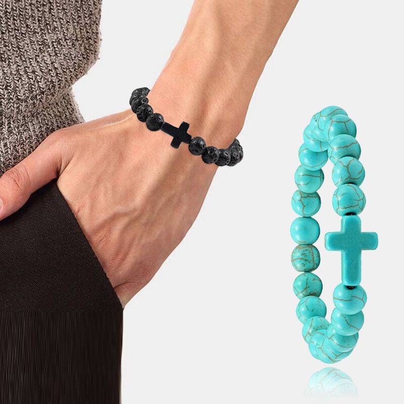 Tirkizne Križne Perle Narukvice Elastični Konop Yoga Buddha Unisex Od Prirodnog Kamena