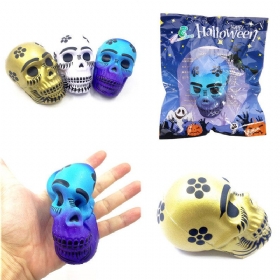 Chameleon Squishy Skull Glava Kostura 10 cm Dekoracija Za Noć Vještica Sporo Raste S Pakiranjem Poklon Igračka