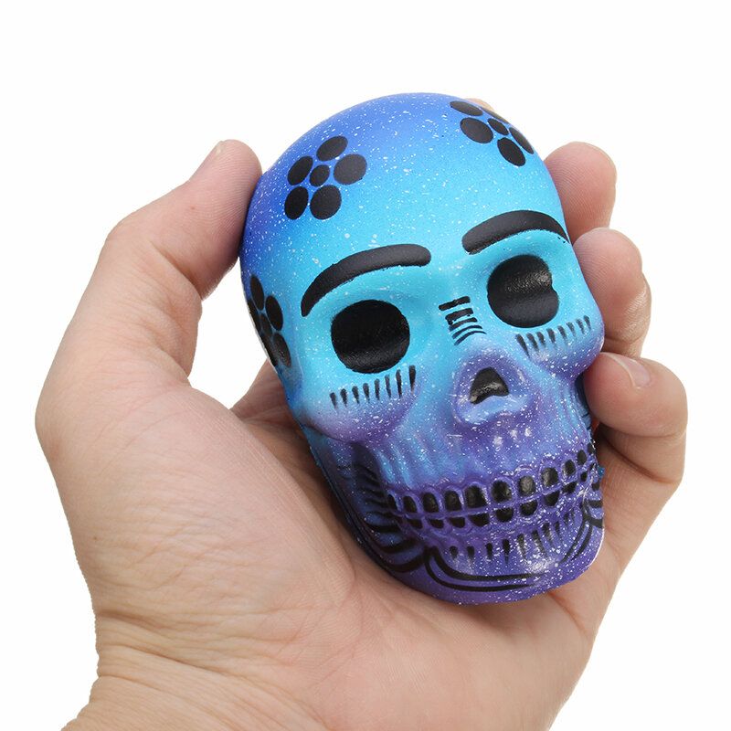 Chameleon Squishy Skull Glava Kostura 10 cm Dekoracija Za Noć Vještica Sporo Raste S Pakiranjem Poklon Igračka