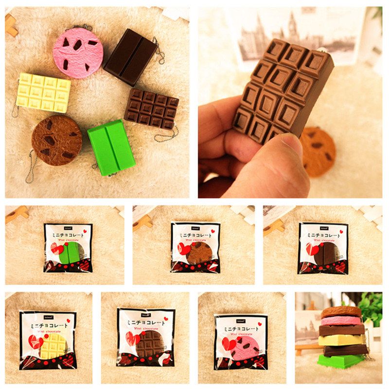 Kawaii Squishy Tag Toys Crack Chocolate Bar Biscuit Cracker Zvučna Kolekcija Poklon Dekor Igračka