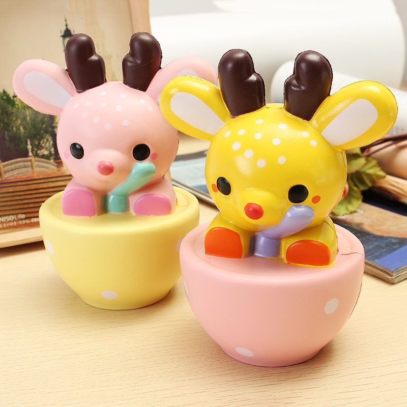 Leilei Squishy Jumbo Teacup Deer Elk 14 cm Slow Rising Original Package Gift Collection Decor Toy