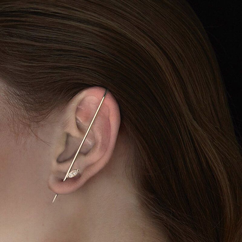 Bakrene Umetnute Cirkonske Pozlaćene Naušnice Oko Ušne Školjke Ženska Kopča Za Uho