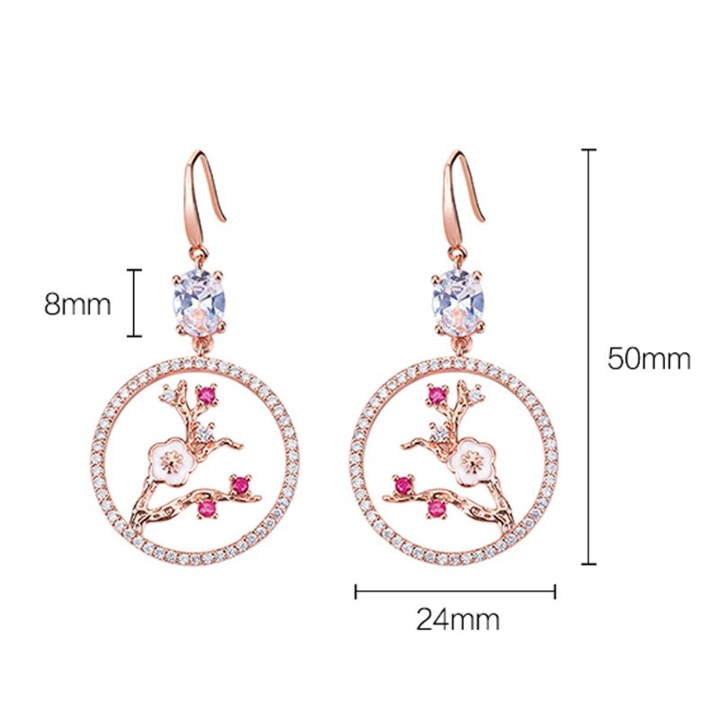 Caromay Palace Style Plum Blossom Earrings Trendy Plume Tassel Obruči Za Žene Cvjetne Viseće Naušnice Asimetričnog Dizajna