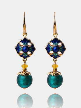 Luksuzne Retro Viseće Naušnice Cloisonne Cvijet Od Ahata Ručno Izrađene Zlatne Za Žene Etnički Nakit