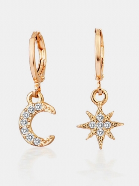Modne Luksuzne Asimetrične Naušnice Od Legure Kreativnog Stila Sa Vještačkim Dijamantima U Obliku Zvijezde I Mjeseca