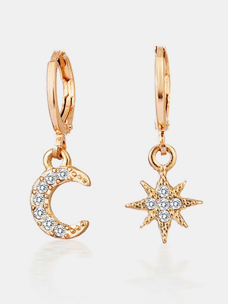 Modne Luksuzne Asimetrične Naušnice Od Legure Kreativnog Stila Sa Vještačkim Dijamantima U Obliku Zvijezde I Mjeseca