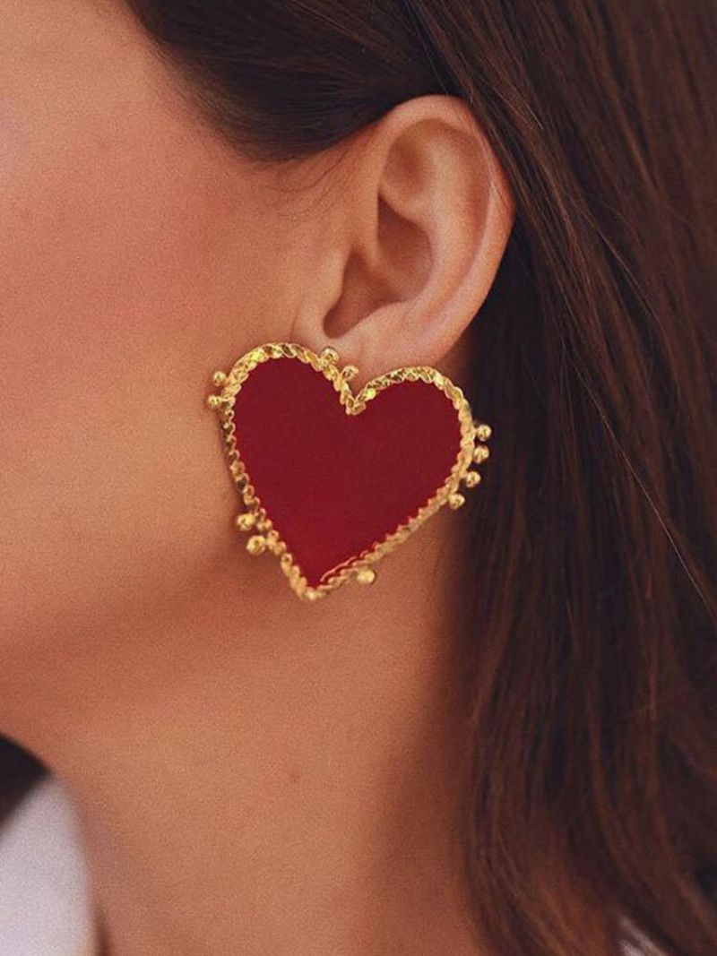 Vintage Trendi Izrezbarene Zlatne Čipkaste Crvene Naušnice Od Legure S Nitnama U Obliku Srca